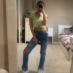 High Waisted Fringe Jeans